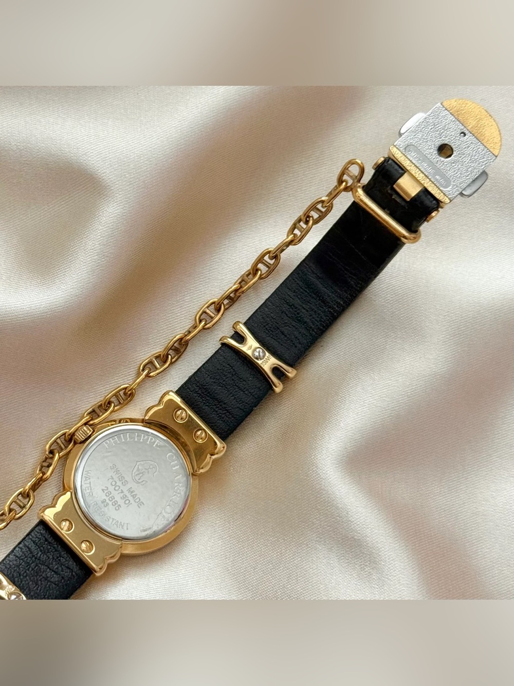 AUTHENTIC VINTAGE PHILIPPE CHARRIOL MOTHER-OF-PEARL BLACK LEATHER WATCH - Picture 6 of 8